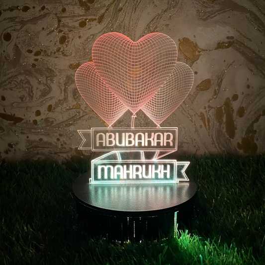 3 Hearts Customised illusion Lamp