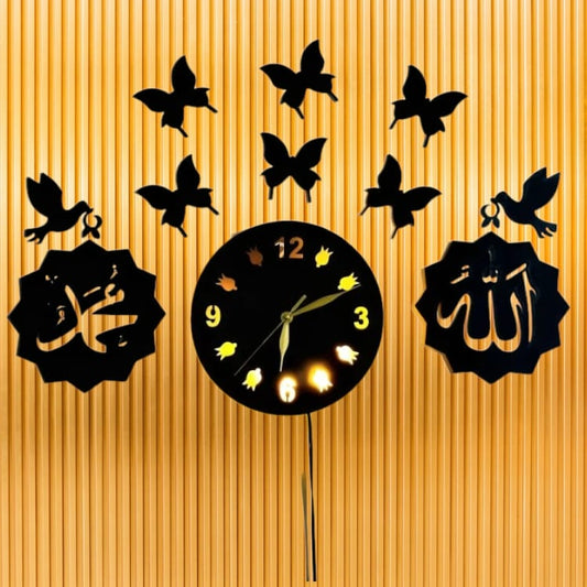 Islamic Wooden Wall Clock With Light A1