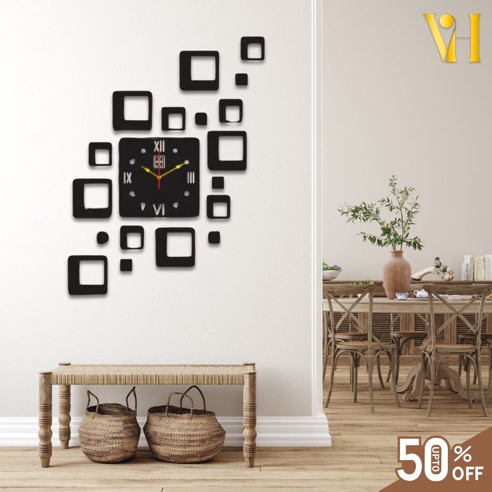 Unique Squares Wall Clock With Light