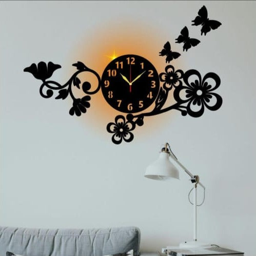 Lily and Flower Wall Clock With Light  A11