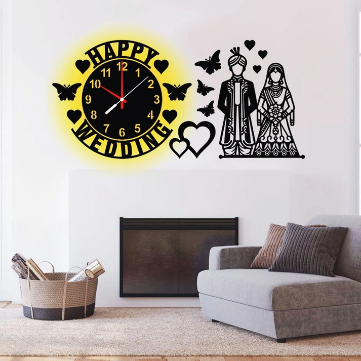 Happy Wedding Beautiful Wall Clock With Light A32